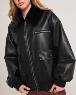 Cody Fur Trim Distressed PU Jacket