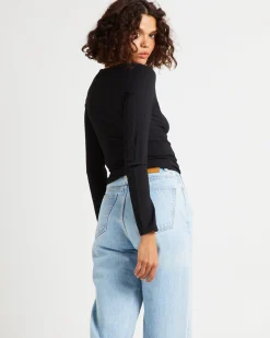Crinkle Long Sleeve Top Black