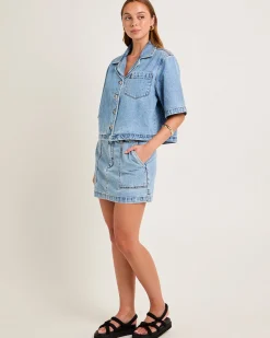 Cropped Resort Shorts Sleeved Denim Shirt