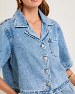 Cropped Resort Shorts Sleeved Denim Shirt