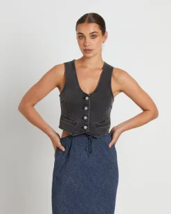 Dallas Denim Vest in Brad Black