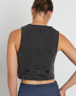 Dallas Denim Vest in Brad Black