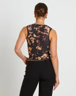 Dark Cloud Mesh Cut Off Tank Top in Brown