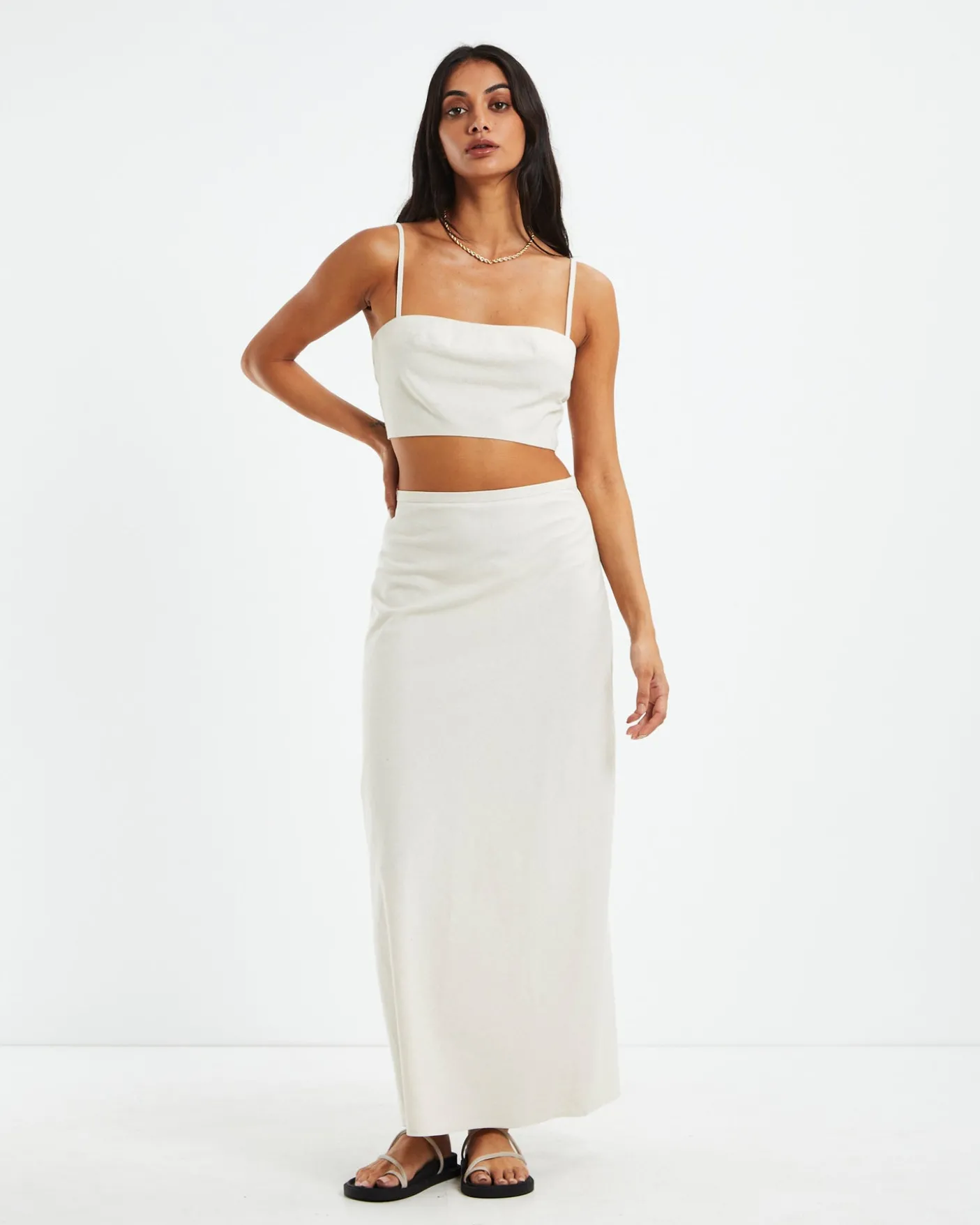 Delilah Linen Bandeau Top Oat Marle