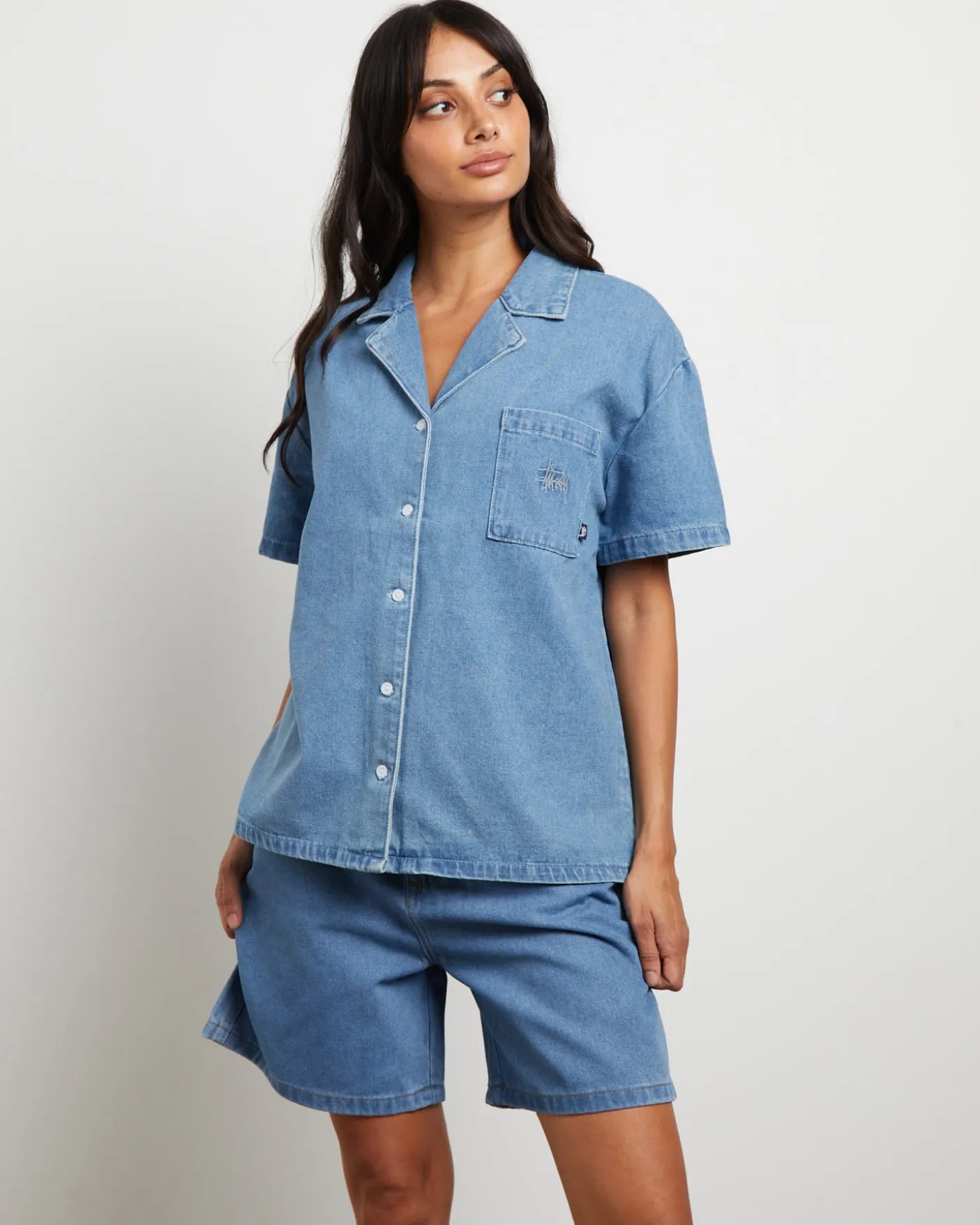 Denim Oversized Shirt in Mid Blue