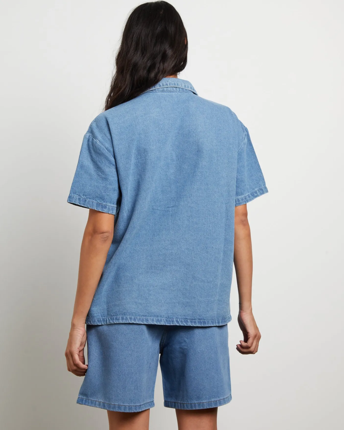 Denim Oversized Shirt in Mid Blue