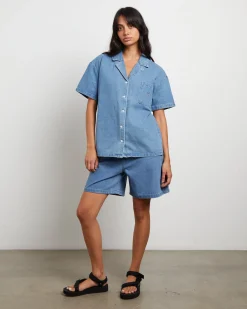 Denim Oversized Shirt in Mid Blue