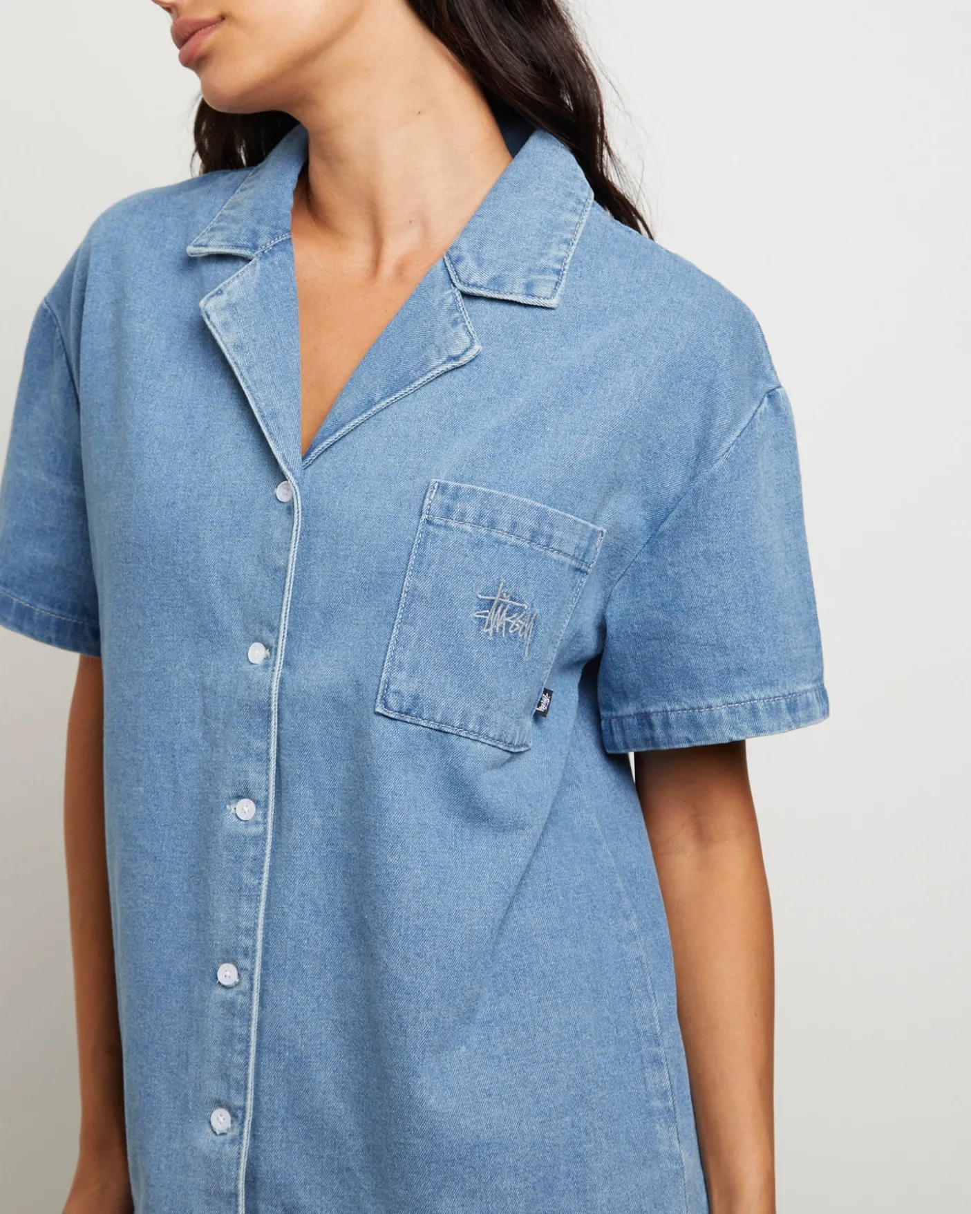 Denim Oversized Shirt in Mid Blue