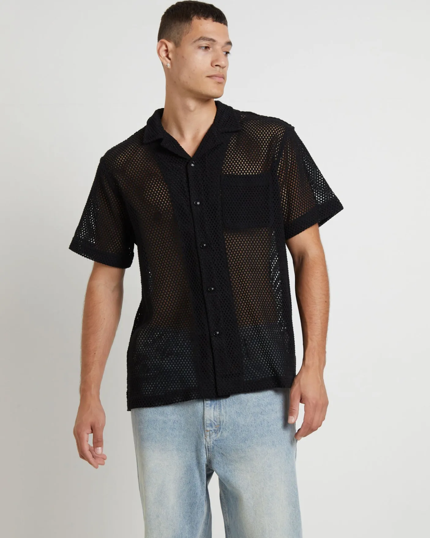 Diego Mesh Short Sleeve Shirt in Black