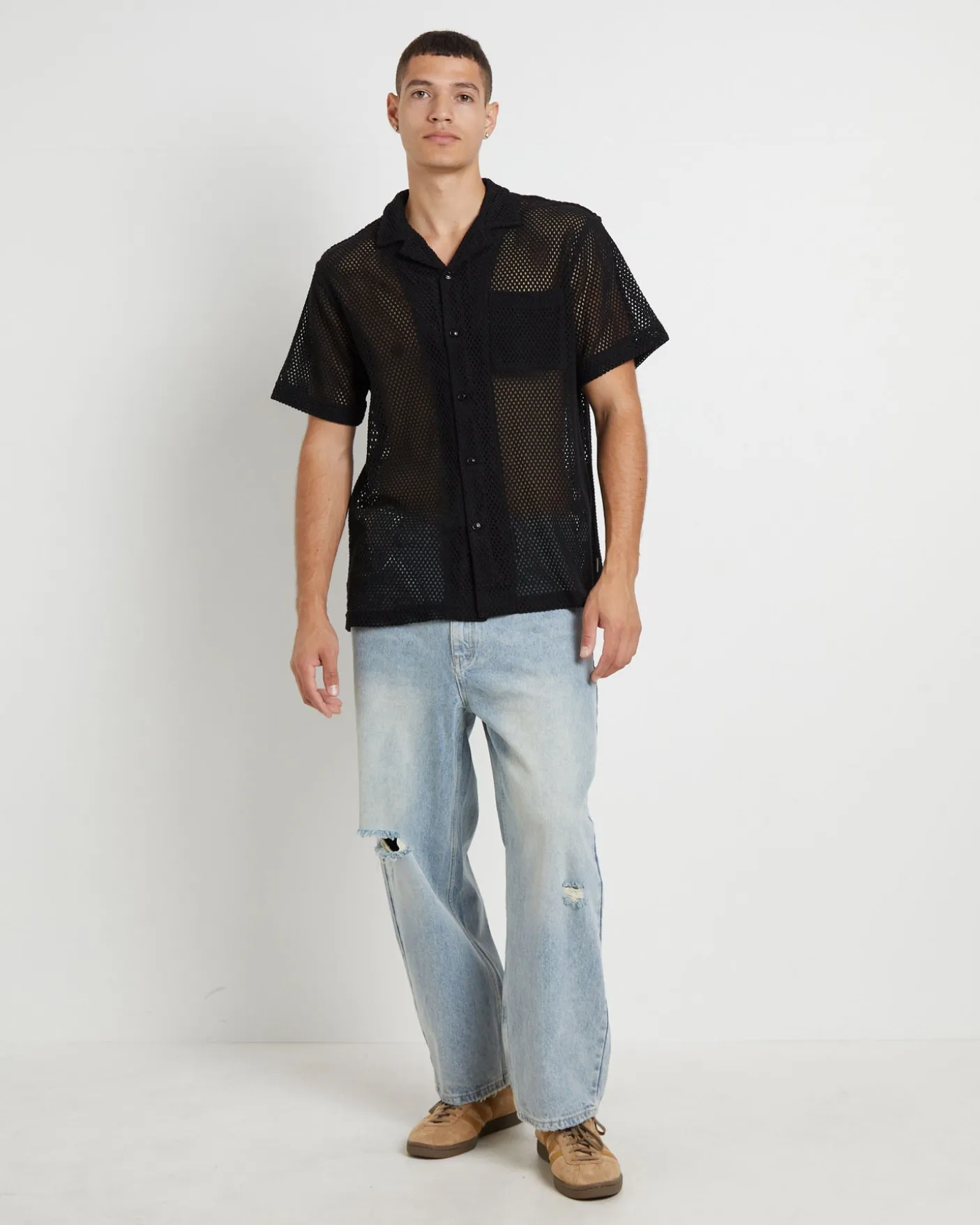 Diego Mesh Short Sleeve Shirt in Black