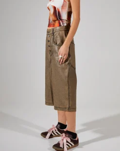 Distressed PU Jorts Brown