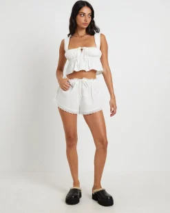 Dolce Lace Trim Cotton Shorts in White