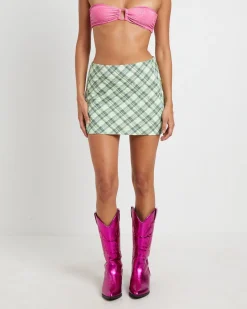 Drew Check Low Mini Skirt in Lime
