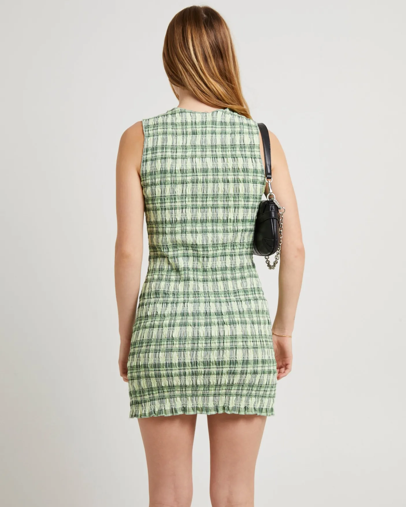 Drew Check Shirred Mini Dress