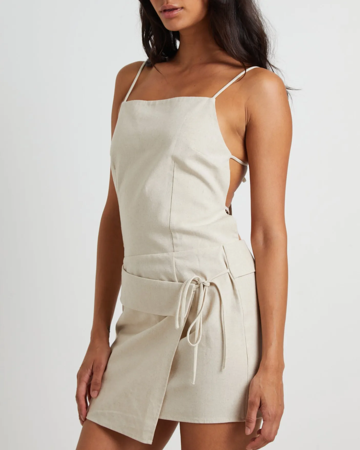 Eden Backless Linen Mini Dress in Oat Marle