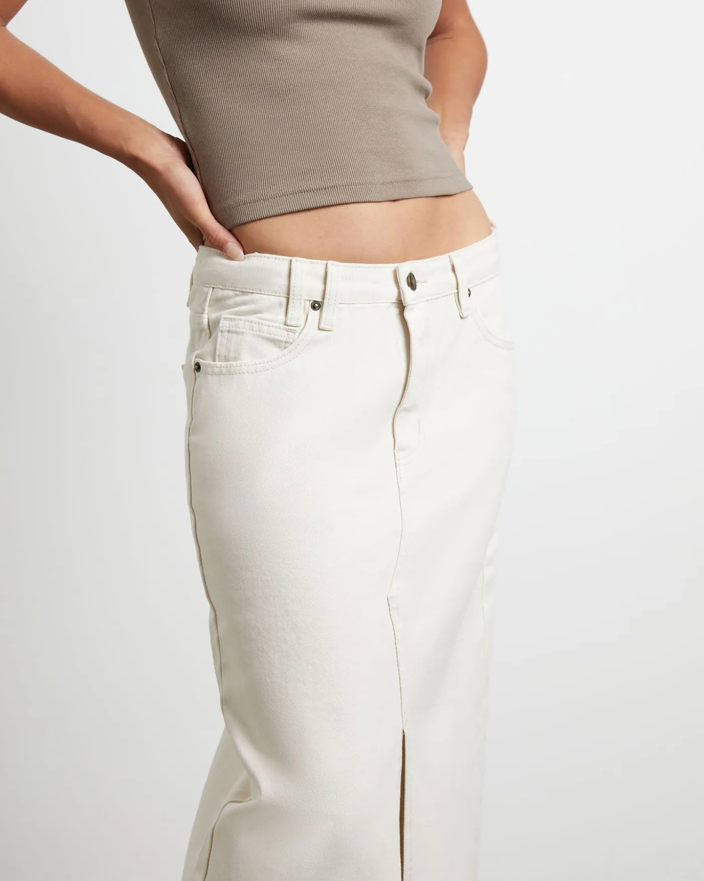 Eva Maxi Denim Skirt in Chalk