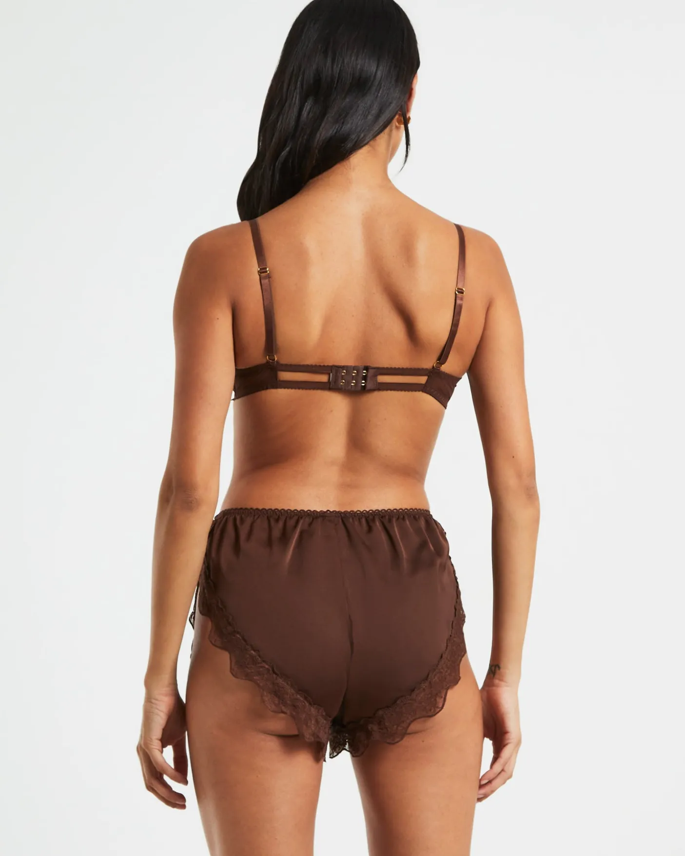Exie Cheeky Runner Silky Shorts in Chocolate Brown