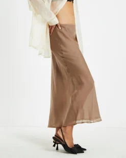 Faye Sheer Midi Skirt Brown