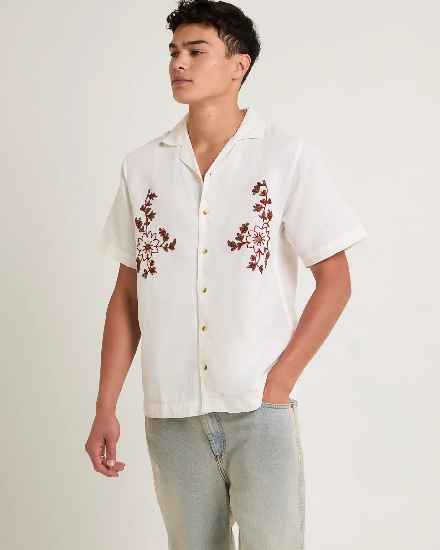 Floral Embroider Bowler Shirt