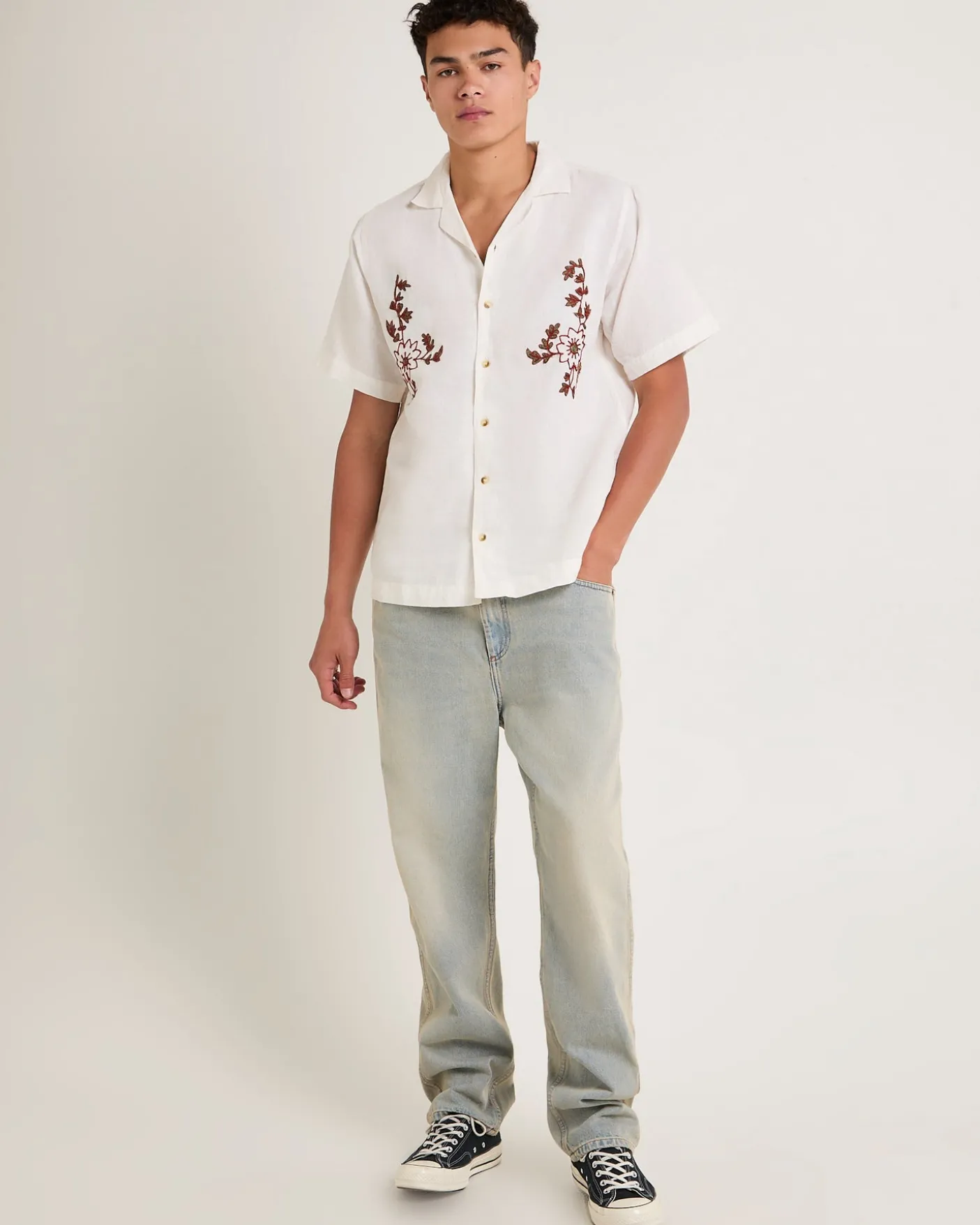 Floral Embroider Bowler Shirt