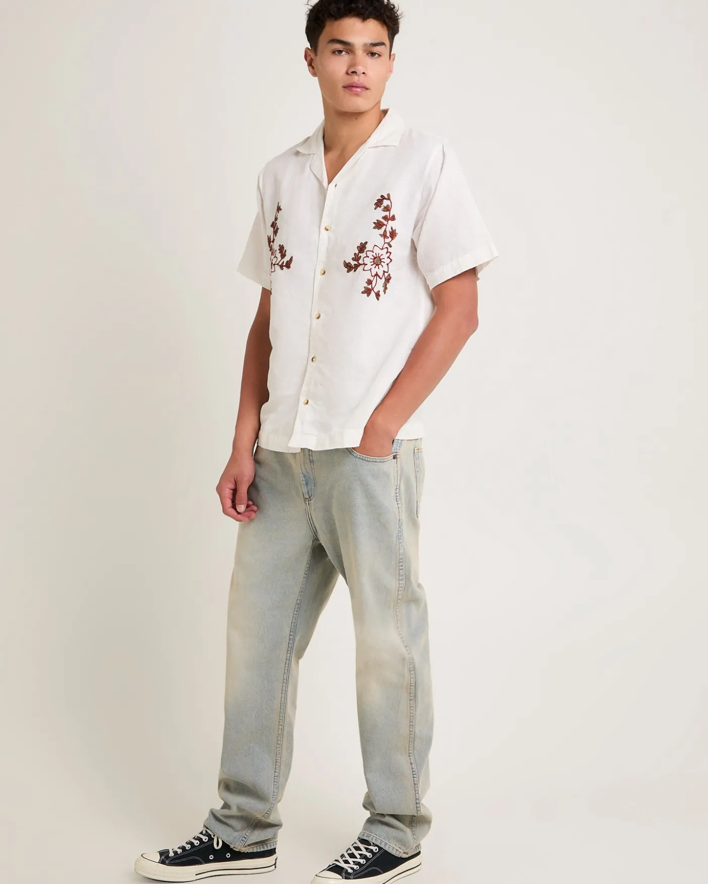 Floral Embroider Bowler Shirt