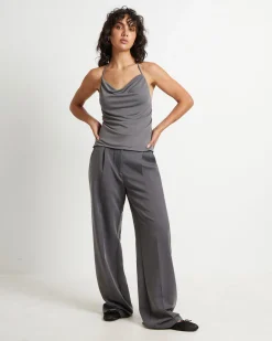 Frankie Slinky Cowl Neck Halter Top in Slate Grey