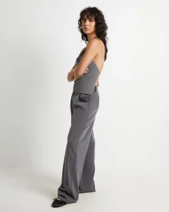 Frankie Slinky Cowl Neck Halter Top in Slate Grey
