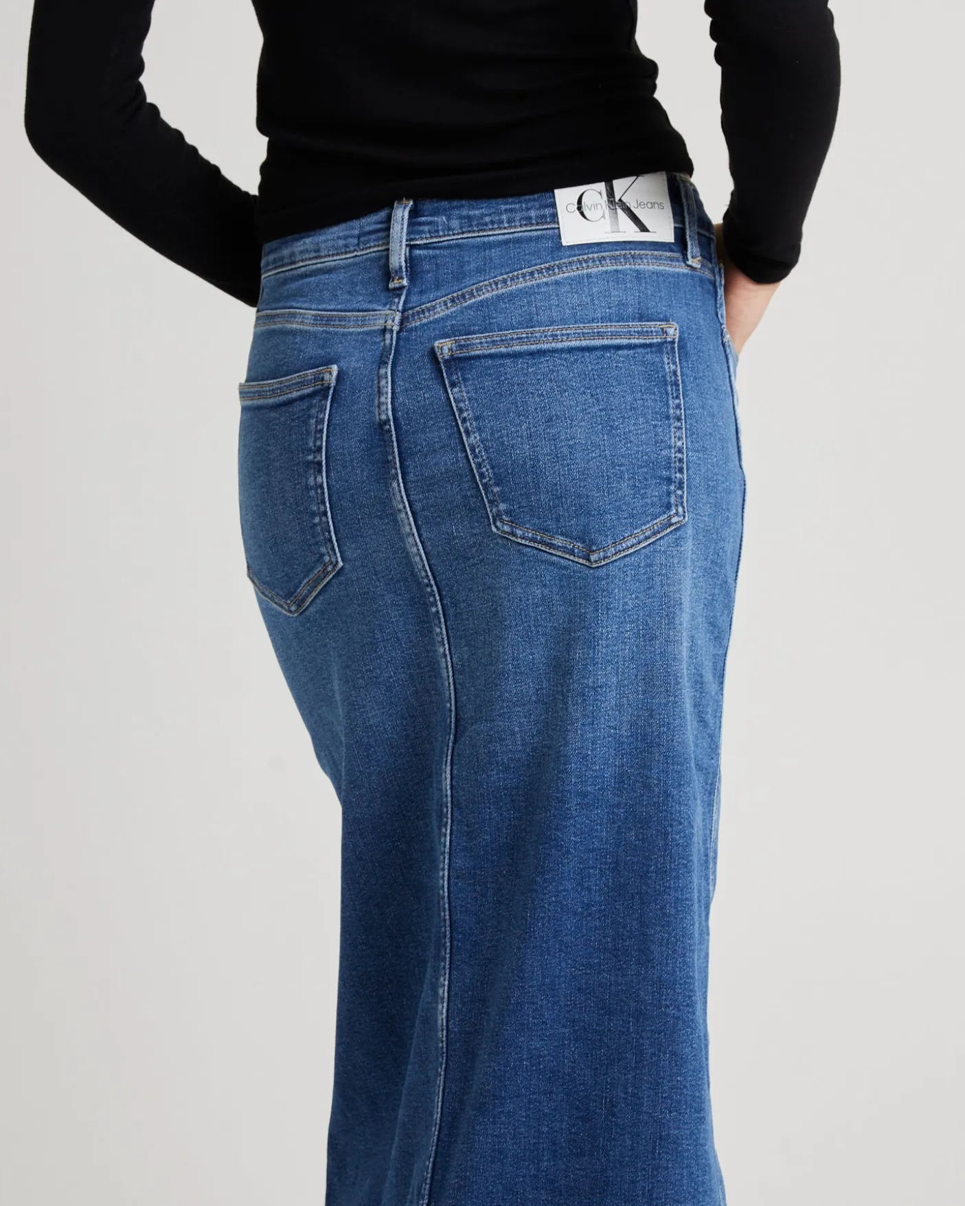 Front Split Hem Denim Maxi Skirt