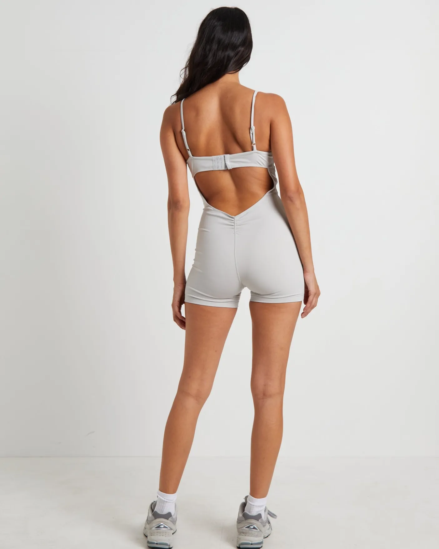 Gather Back Seam Unitard in Biscuit Beige
