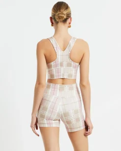 Gather Front Crop Top in Pink Check