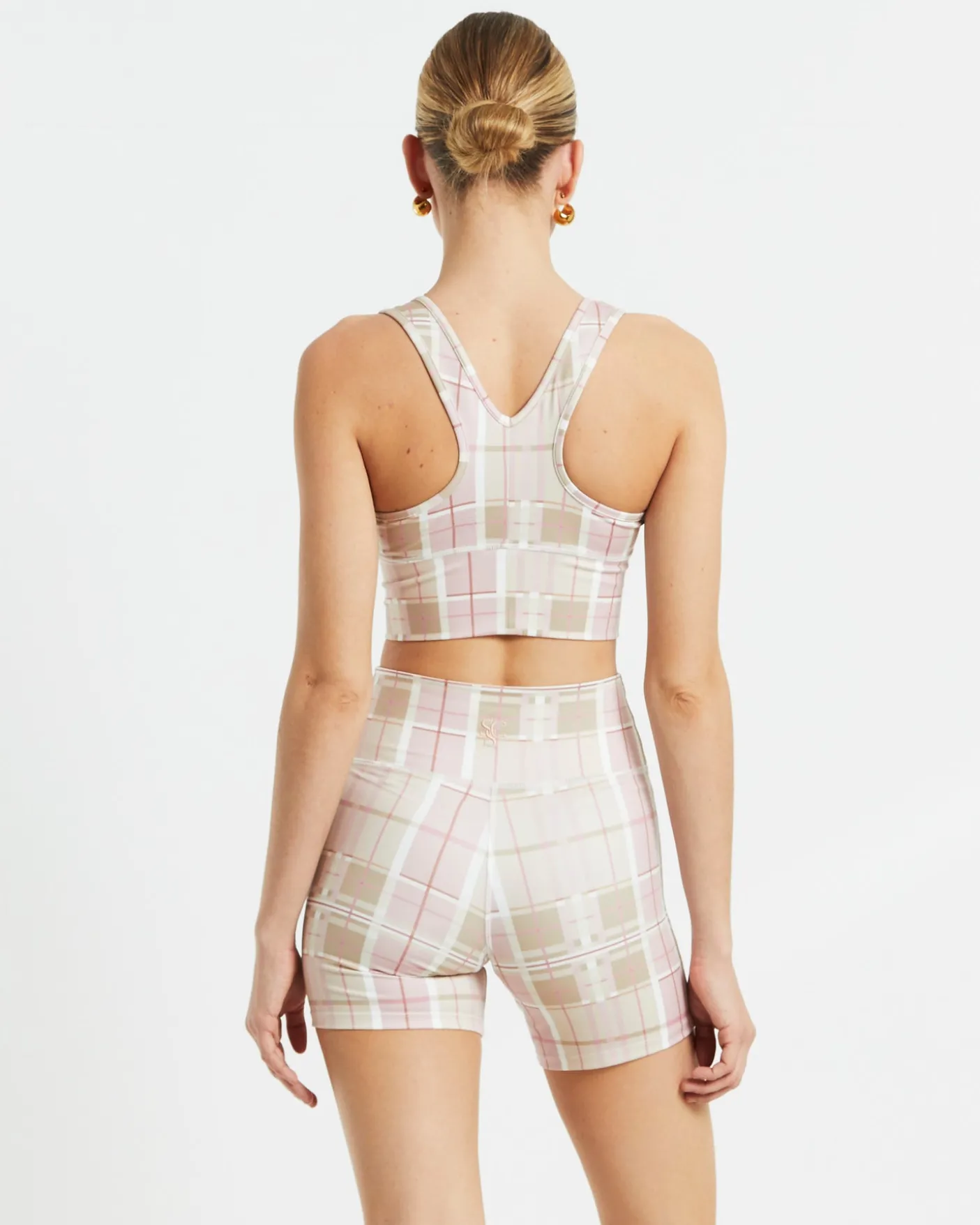 Gather Front Crop Top in Pink Check