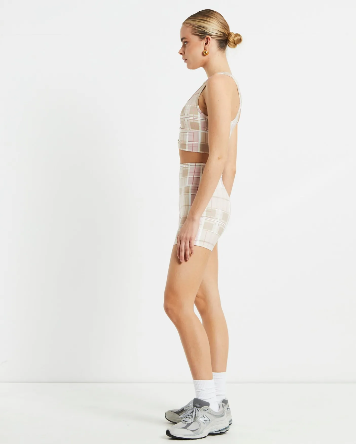 Gather Front Crop Top in Pink Check
