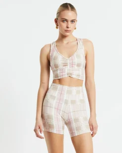 Gather Front Crop Top in Pink Check