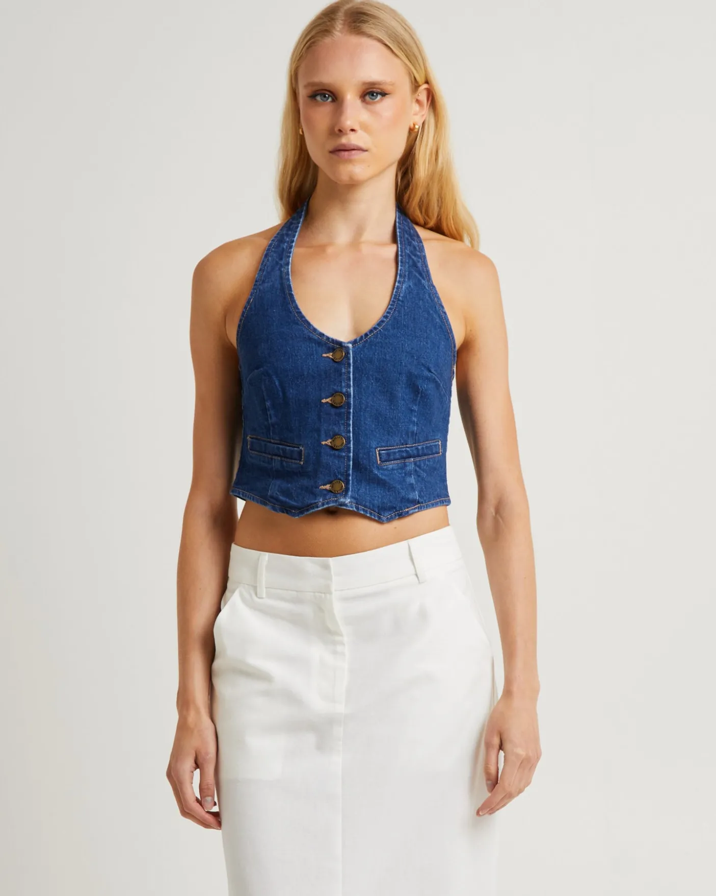 Halter Denim Vest Stone Organic
