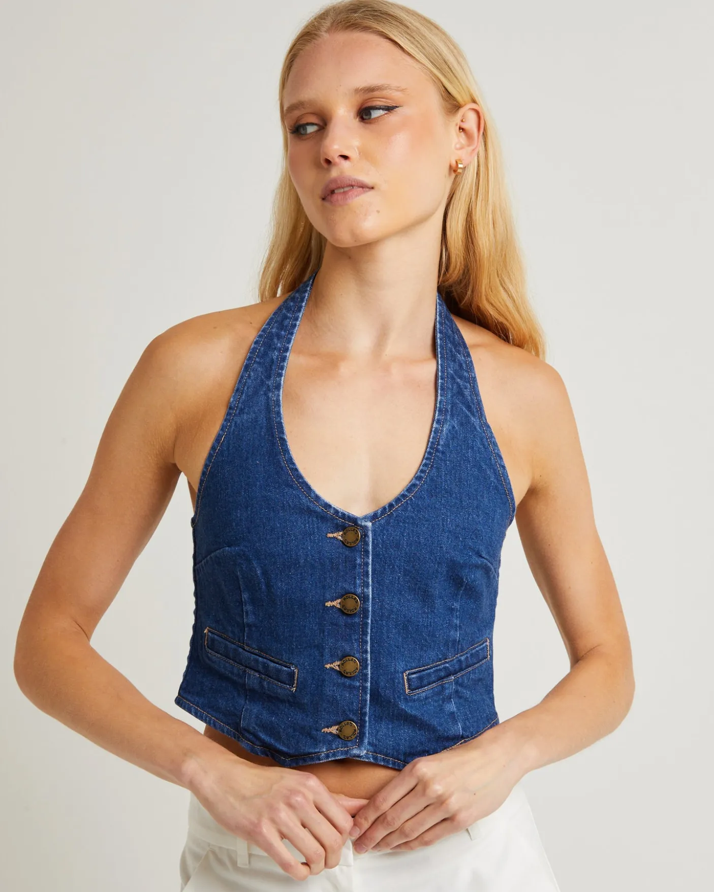 Halter Denim Vest Stone Organic