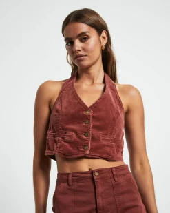 Halter Vest Top in Brick Cord