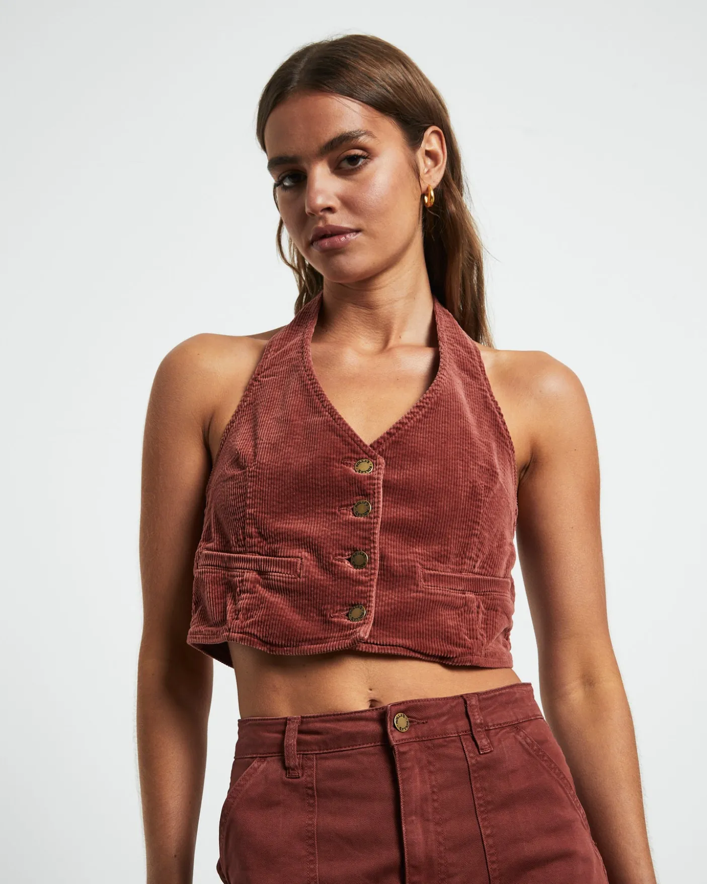 Halter Vest Top in Brick Cord