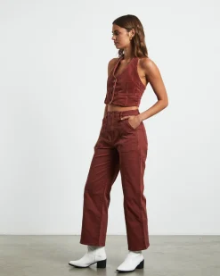 Halter Vest Top in Brick Cord