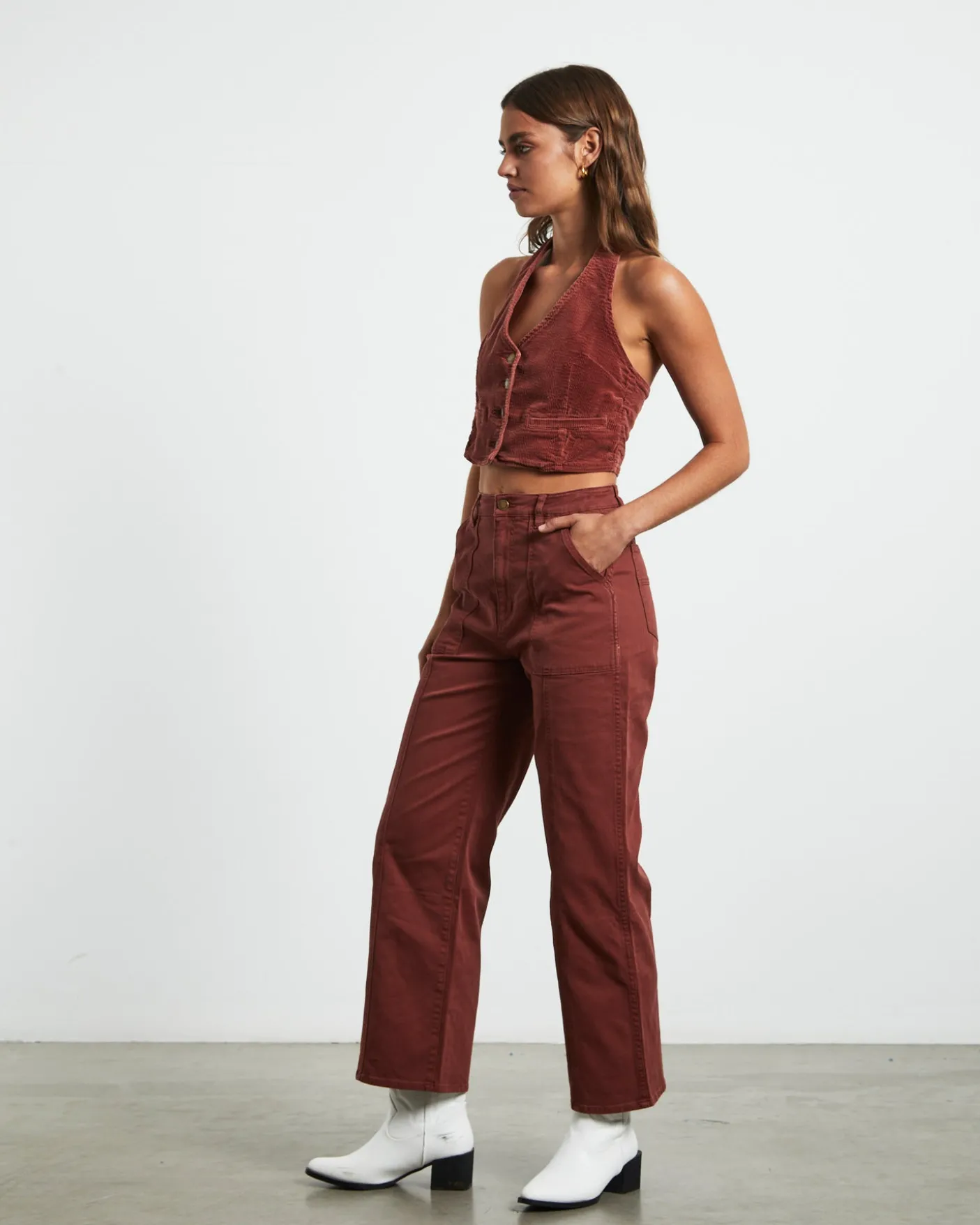 Halter Vest Top in Brick Cord