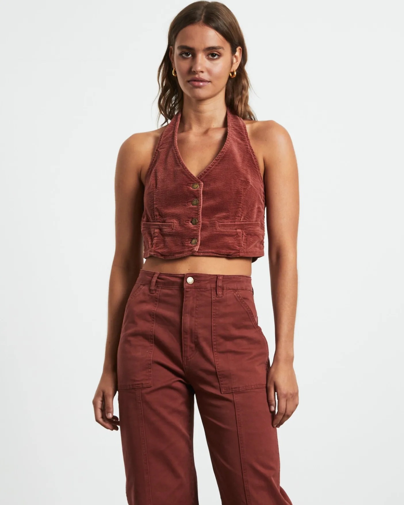 Halter Vest Top in Brick Cord