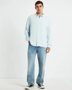 Harrison Linen Long Sleeve Shirt in Sky Blue
