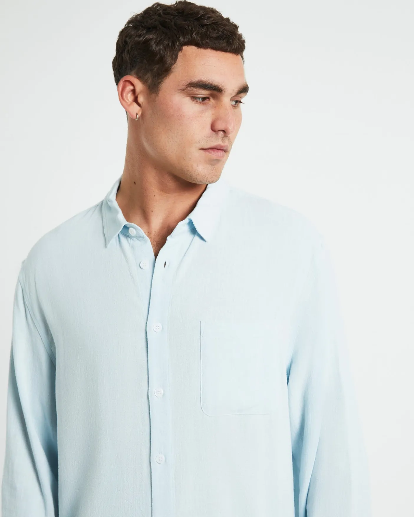 Harrison Linen Long Sleeve Shirt in Sky Blue