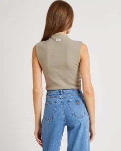 Heather Icon Mock Neck Top Dusty Olive