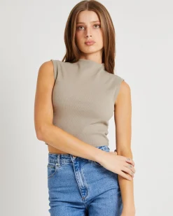 Heather Icon Mock Neck Top Dusty Olive