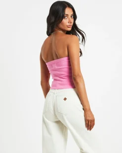 Heather Long Line Bandeau Top in Pink