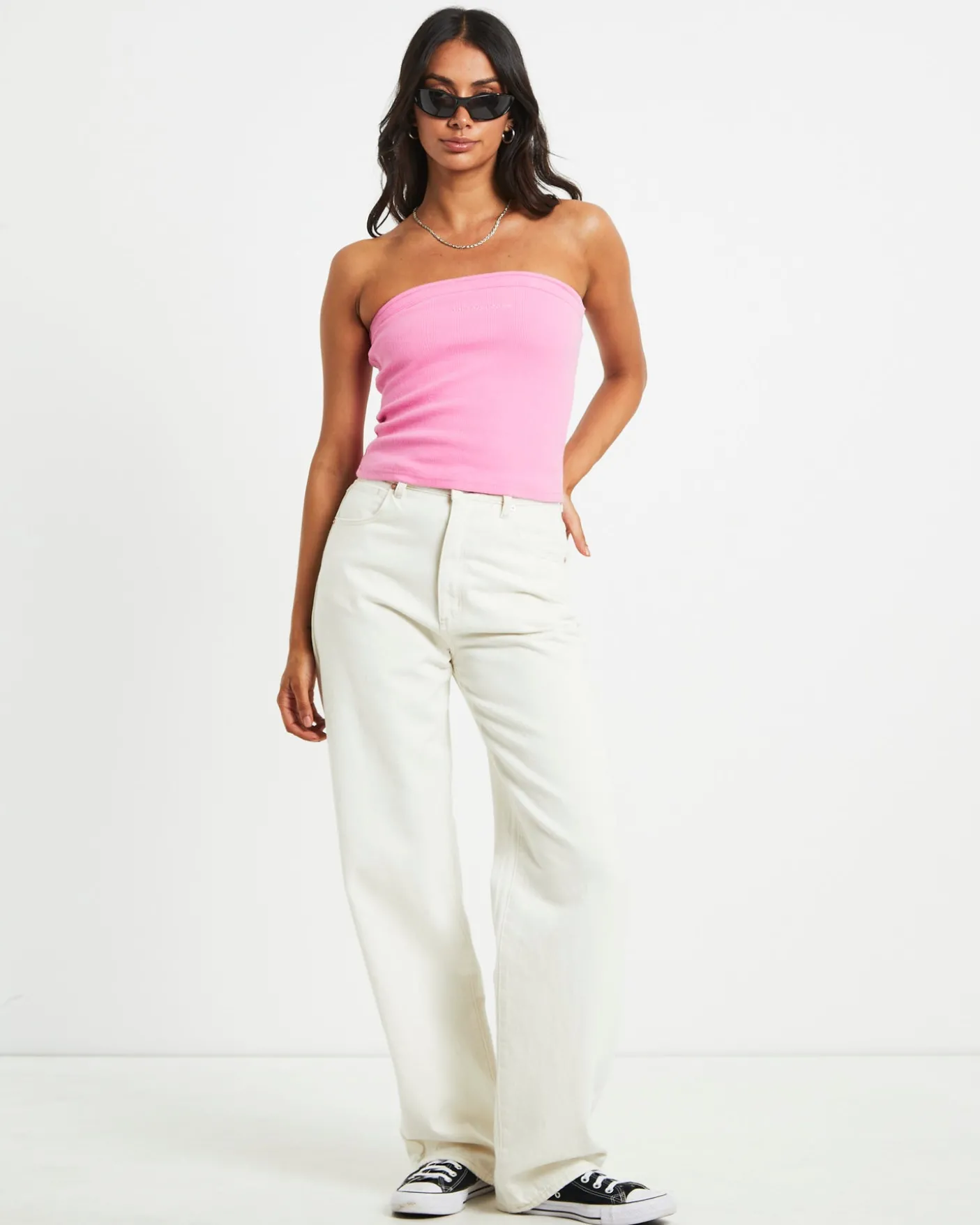 Heather Long Line Bandeau Top in Pink