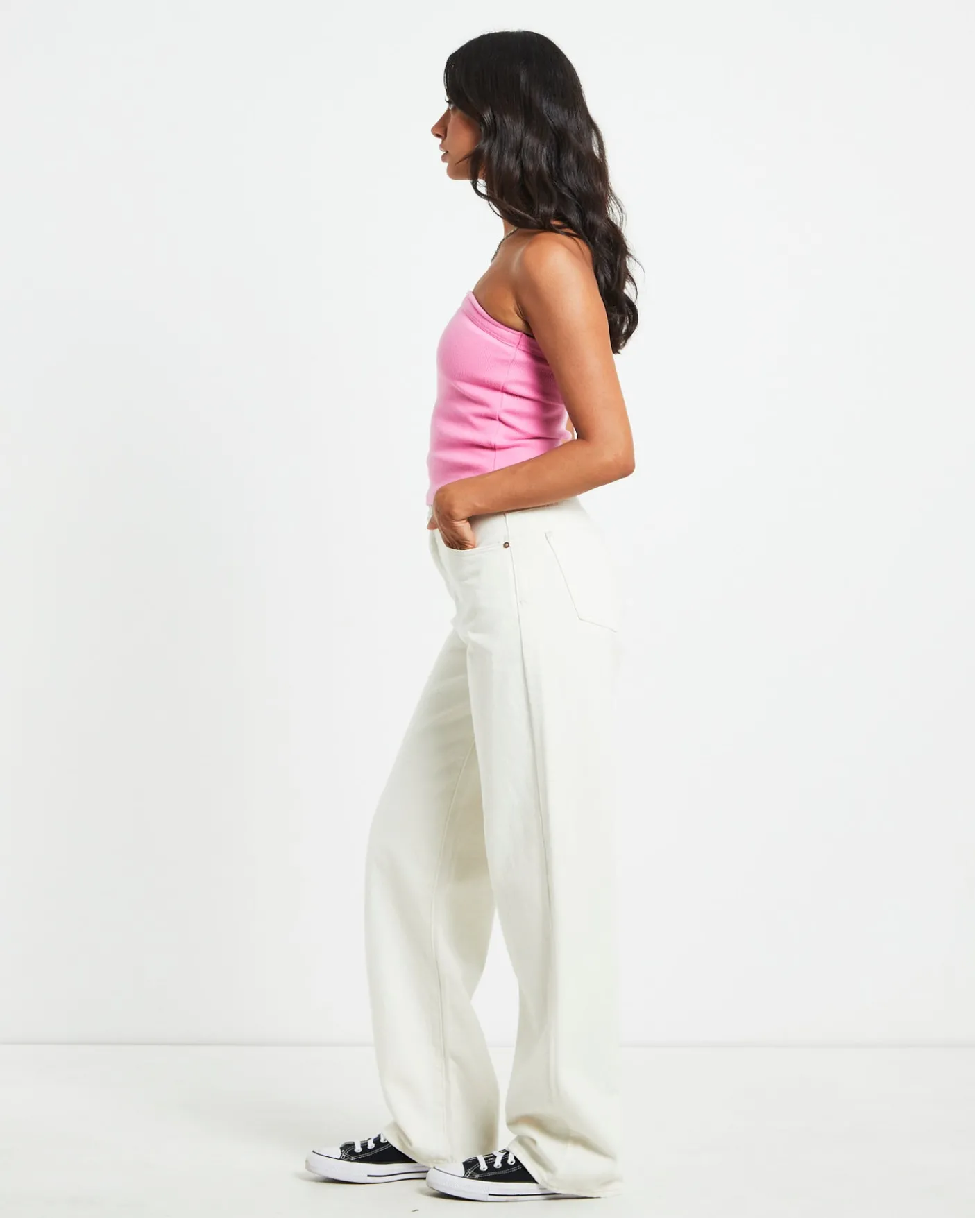 Heather Long Line Bandeau Top in Pink