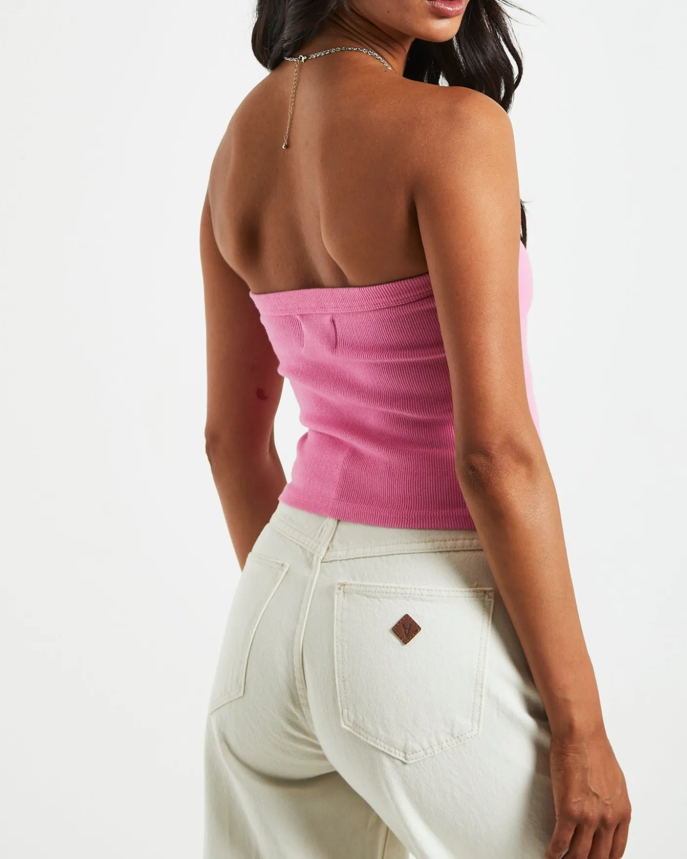 Heather Long Line Bandeau Top in Pink