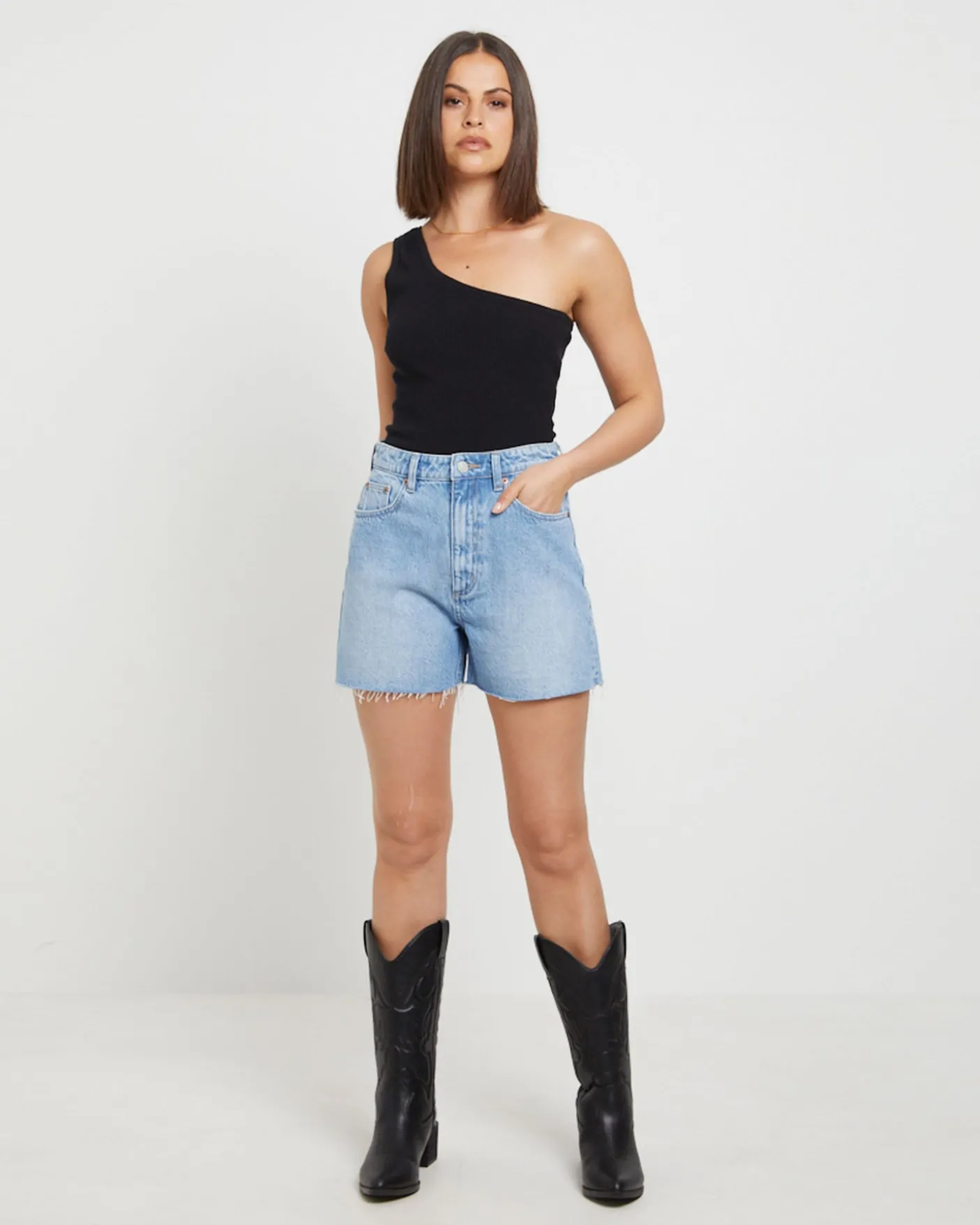 High Relaxed Denim Shorts in Risk