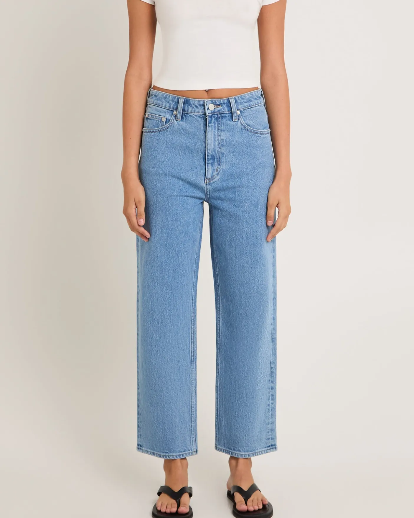 High Straight Crop Denim Jeans Blue Monday